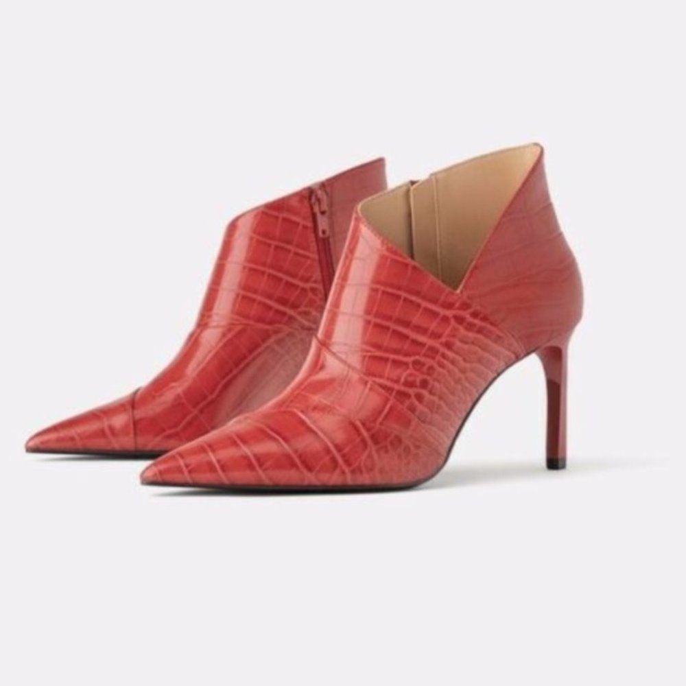 Zara Animal Print Heeled Ankle Boots EU 38